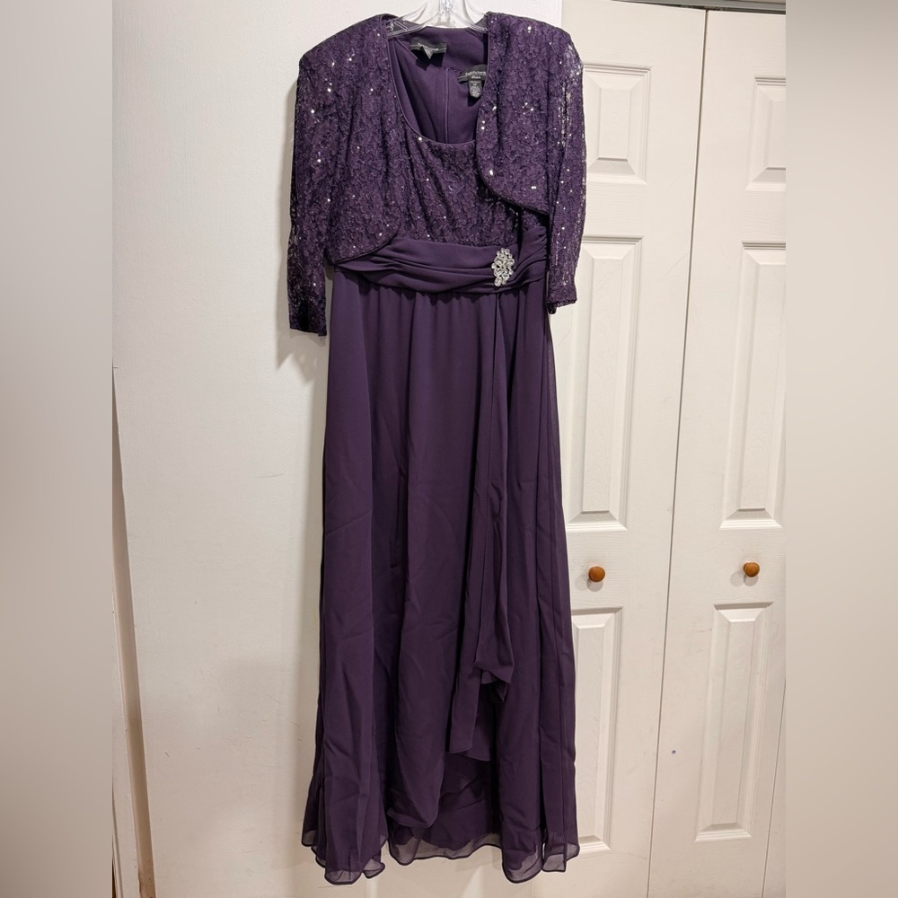 R&M Richards Deep Purple Dress with Sequined Detail